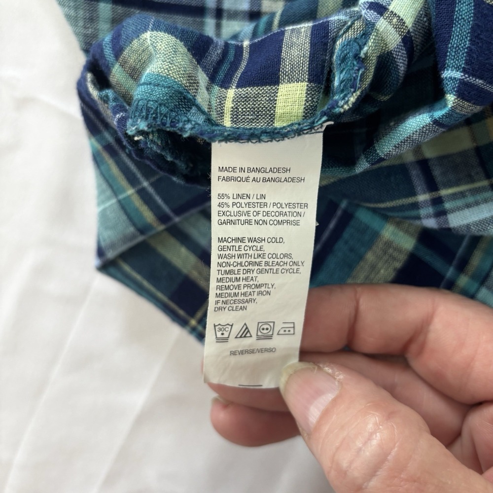 Izod Shirt Men's Size XL Linen‎ Blend Short Sleeve Collar Blue Plaid - Picture 9 of 12